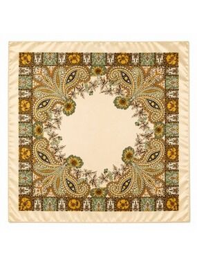 Luxury Paisley Floral Satin Scarf for Women – 35” Square Cream Gold Sage Green